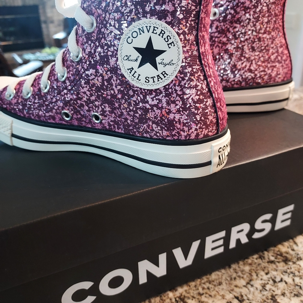 Converse All Star Pink High-Top Sneakers. Painted fleck-glitter canvas.  NWB - Picture 4 of 11